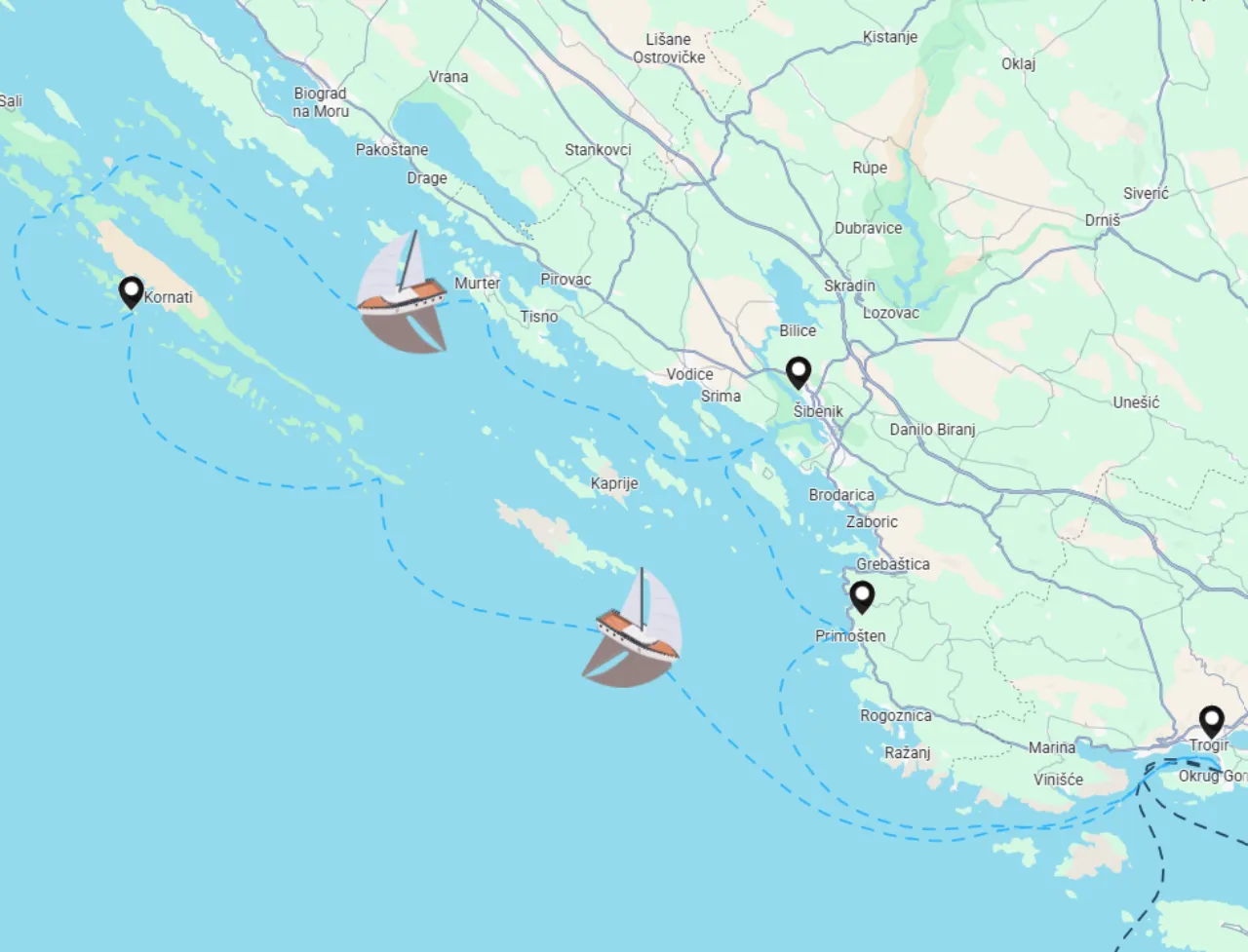 Routenkarte der Segelroute 15