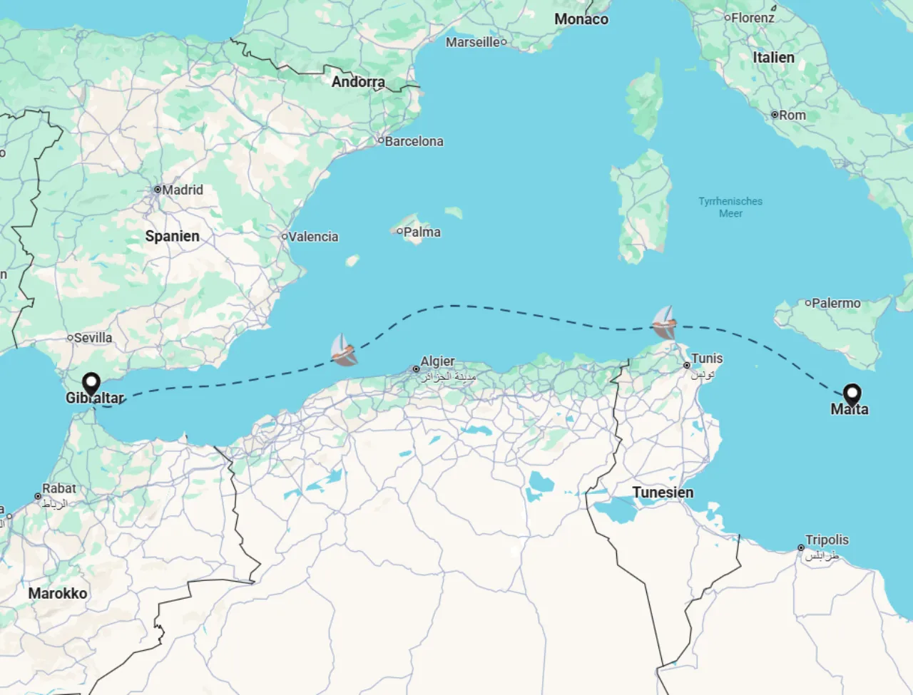 Routenkarte der Segelroute 19