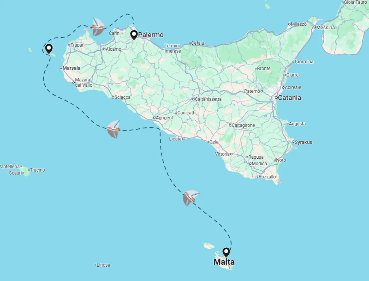 Routenkarte der Segelroute 25