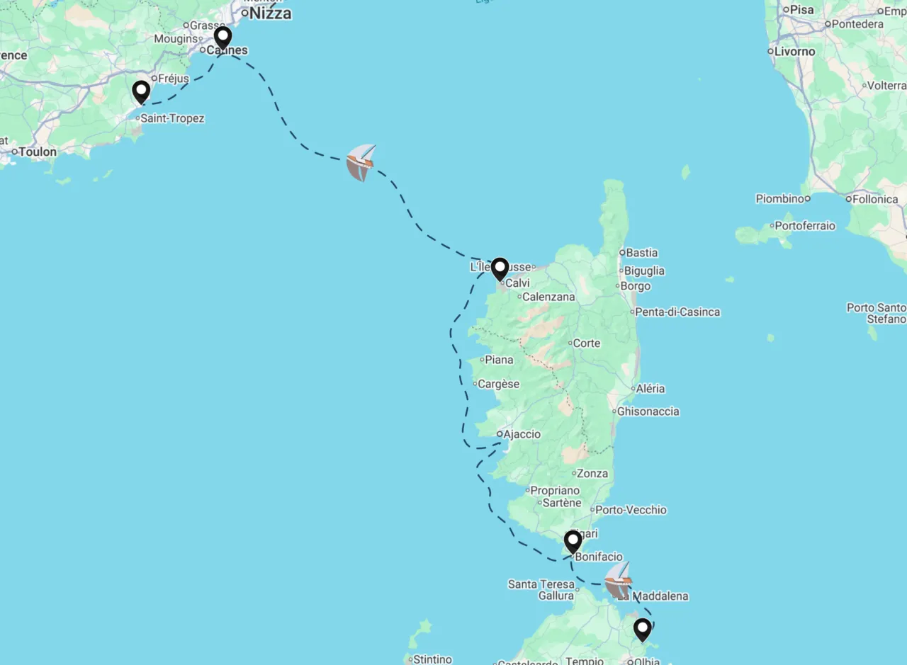 Routenkarte der Segelroute 45